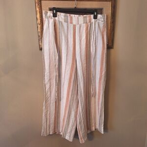 RACHEL ZOE LINEN BLEND STRIPED WIDE LEG PULL ON PANTS TROUSERS SIZE 14